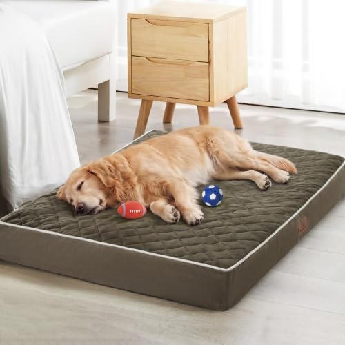 Orthopedic Waterproof XL Dog Bed for Crate Cozy Sleep (Dark Green / 41"L x 27"W x 4"Th)
