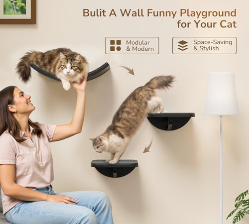 Gray Cat Wall Shelf with Grey Sisal Mat