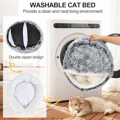 Calming Dog & Cat Cave Bed With Hooded Cover (20.00" x 20.00" x 8.00" / Grey)