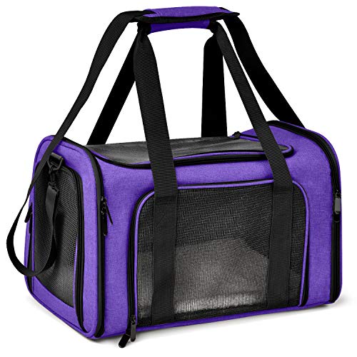 Pet Carrier for Small Medium Cats Dogs Puppies up to 15 Lbs (17.0"L x 11.0"W x 11.0"H / Purple)