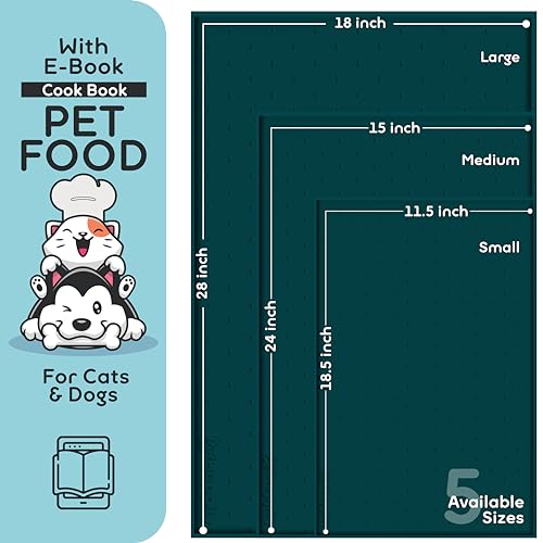 Dog Food Mat 28x18 Raised Edges Dogs Mat for Food and Water Prevent Spill (28" x 18" / Lake Blue)