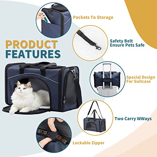Airline Approved Pet Carrier for Small Dogs & Cats (Navy / 19.0"L x 9.5"W x 12.0"H)