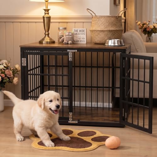 Dog Crate Furniture 38 Inch Indoor Crate Dog Cage Wooden Kennel (Black / 38.2"L x 25.0"W x 27.9"H)