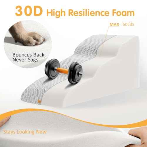 High Density Extended Foam Dog Ramp&Steps 3 Tiers (Light Grey / 33.1*15.7*15.7)