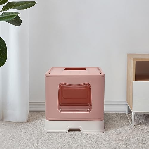 XL Foldable Cat Litter Box with Lid (Pink / X-Large)