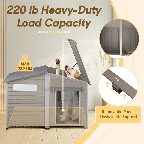 51.2" L Extra Large Weatherproof Dog House (Grey / 51.2"D x 29.5"W x 37.4"H)
