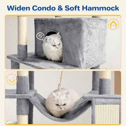 63" Multi Level Cat Tree Tower for Indoor Cats (Light Grey)
