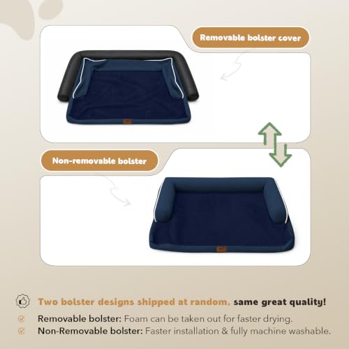 Orthopedic XL Dog Bed with Bolster for Extra Large Size Dogs (42.0"L x 30.0"W x 8.0"Th / Navy Blue)