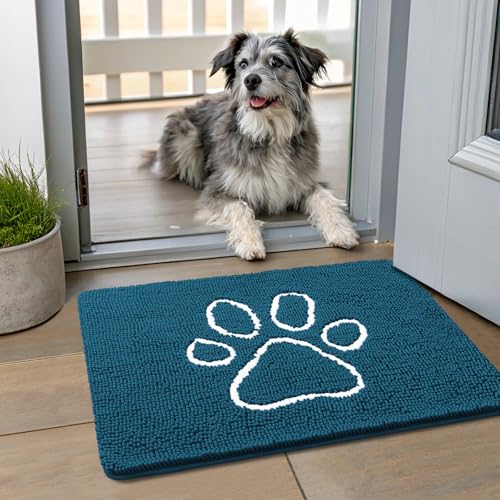 Dog Door Mat for Muddy Paws (24"X16" / Atlantic Blue and White)