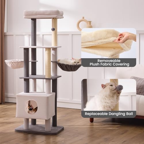 65in Large Cat Tree Heavy Duty Tower Condo & Sisal Posts for Cats (Corduroy Grey / 65 in)