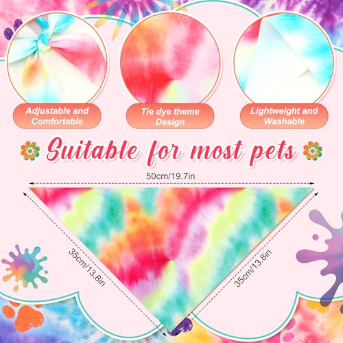 50 Pieces Tie Dye Dog Bandanas Bulk Colorful Hippie Pattern Dog Bandanas for Dogs Triangle Kerchief Scarf Bibs Set for Pets Summer Party Costume Accessories (Tie Dye / 19.7 x 13.8 x 13.8'')
