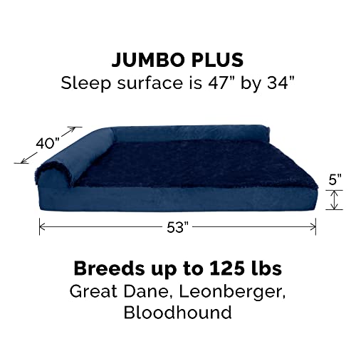 Cooling Gel Dog Bed for Large Dogs w (Jumbo Plus / (Plush & Velvet) Deep Sapphire)