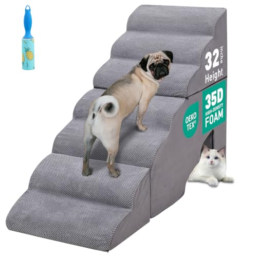 7 Step 35D Foam Dog Stair for High Beds 32 inches Tall (Grey 32" H)