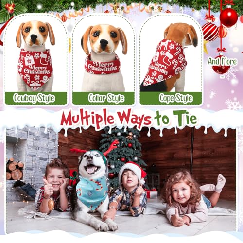 50 Pcs Christmas Dog Bandanas Bulk Pet Scarfs Triangle Bibs Adjustable Washable Puppy Kerchief Seasonal Pet Costume Accessories Grooming Supplies for Small Medium Large Dogs Cats (Christmas)