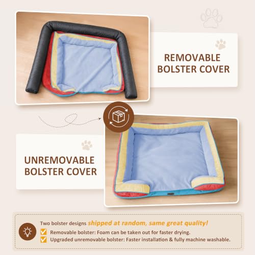 Orthopedic Dog Beds for Large Sized Dog with Bolster (36.0"L x 27.0"W x 8.0"Th / Funfetti Fiesta)