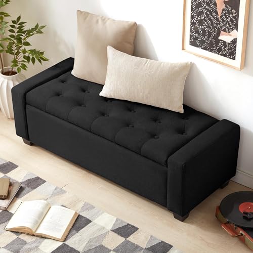 48" Ottoman with Storage (Black / 19.7"D x 48"W x 16.9"H)