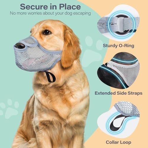 Mesh Dog Muzzle for Large Medium Small Dogs with Front Opening (Grey / M)