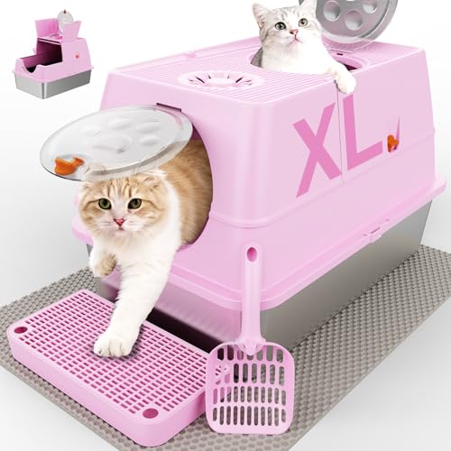 Stainless Steel Litter Box with Lid (Pink)