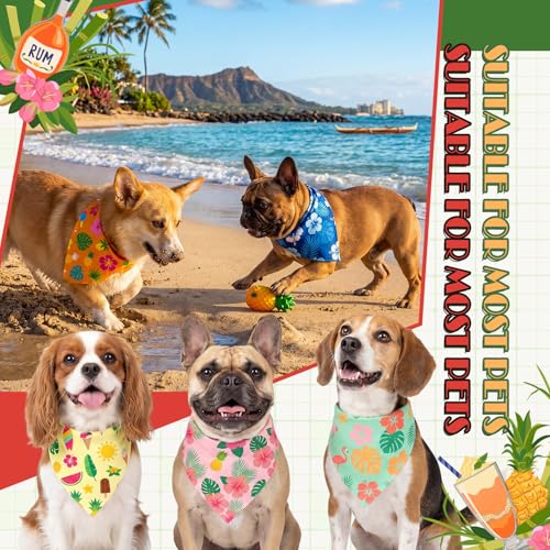 50 Pcs Summer Hawaiian Dog Bandanas Bulk Tropical Flower Pattern (25.6 x 17.7 x 17.7 Inch / Summer)