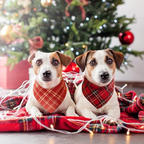 100 Pcs Christmas Red Plaid Dog Bandanas Bulk for Medium Holiday (Red Plaid / 25.6 x 17.7 x 17.7 Inch)