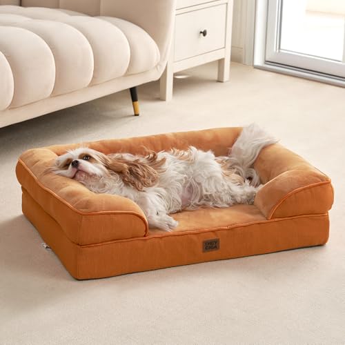 Orthopedic Dog Beds Large Sized Dog (Pumpkin Orange / 35.0"l X 22.0"w X 6.5"th)
