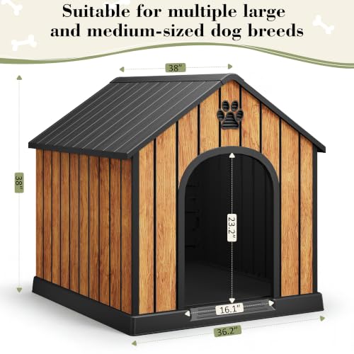 Large Dog House Outdoor (Faux Wood Grain / 36" L x 38" W x 38" H)