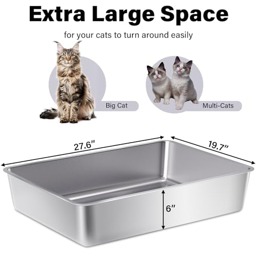 XXXL Stainless Steel Cat Litter Box (XXXL - 28" x 20" x 6")