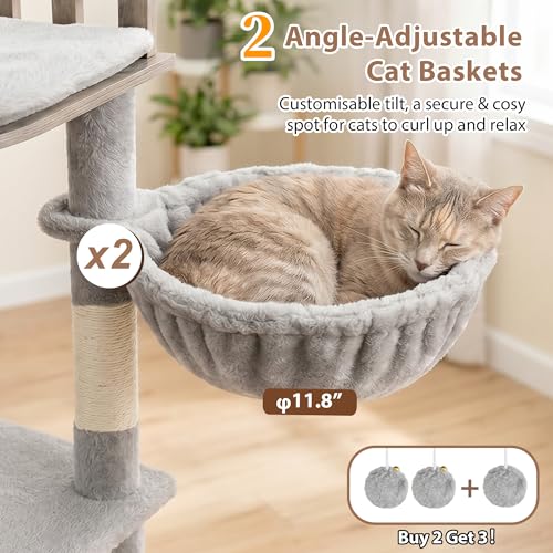 Sturdy Cat Tree Tower with 2 Large Condos (74.8 inches / Light Gray)