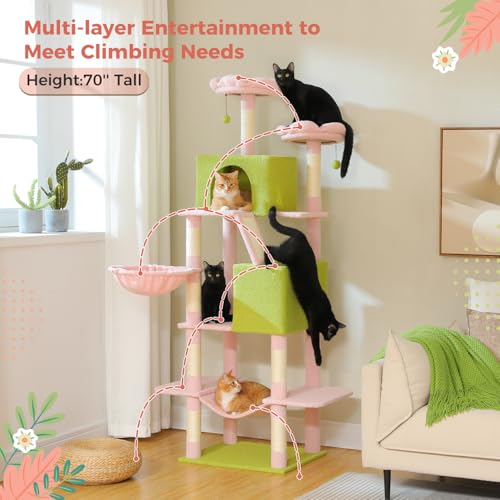 Flower Cat Tree Tall 70.8" for Adult Indoor Cats (70.8" Tall Cat Tree / Pink)