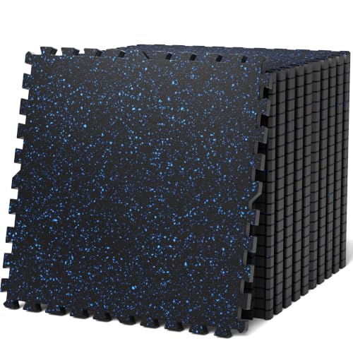 0.79" Thick Gym Flooring for Home Gym (Black/Blue / 96 Sq Ft (24 Tiles))