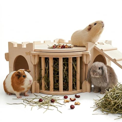 Natural Wood Chinchilla House with Ladder and Hay Feeder (Extra Large Assembly Style)