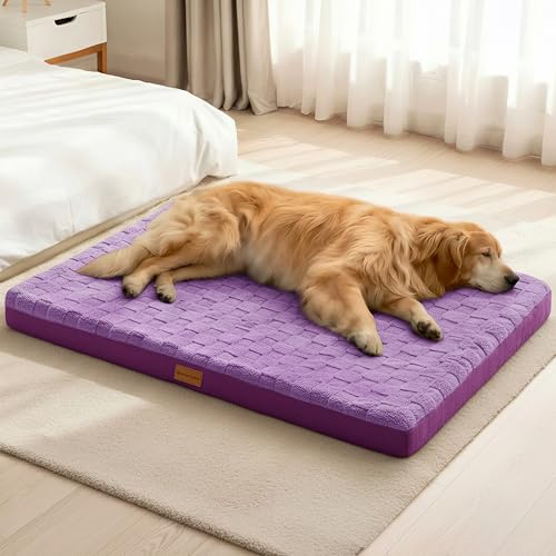 Orthopedic Large Dog Bed Pet Crate Mat 42''X28'' Purple (Purple / 42"L x 28"W x 3.5"Th)
