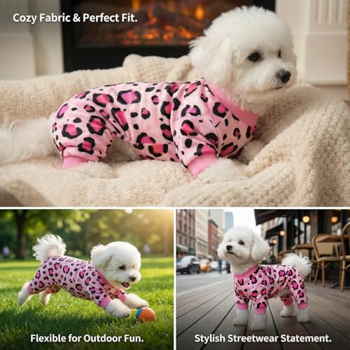 Dog Pajamas Onesie (02 Pink Leopard / L (10-15 lb) Chest: 17.8")