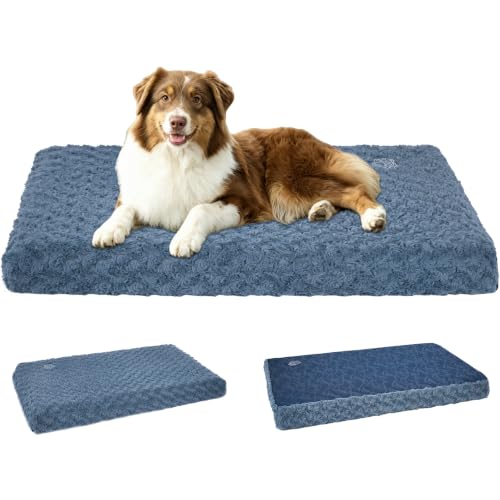 Dog Bed Mat Crate Pad Mattress (Navy/Grey / L(35"*22"*3"))