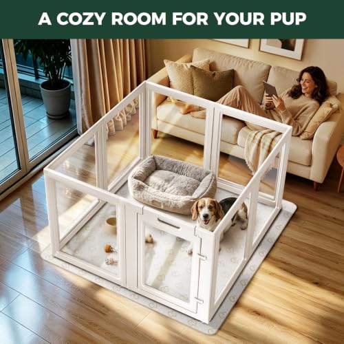 AuraSpace Acrylic Dog Playpen with Washable Pee Pad (White / 35"H)