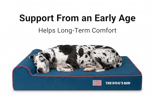The Dog’s Bed Orthopedic Memory Foam Dog Bed with Headrest XXL 6 (Blue with Red Trim US Flag / XXL (54"L x 36"W x 6"Th))