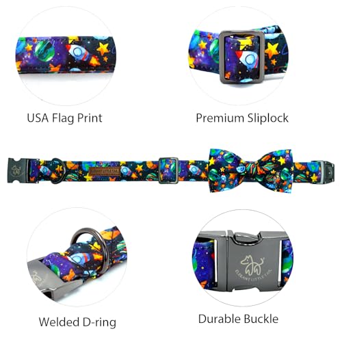 Dog Collar Boy Pet Collars Blue Durable Soft Bow (Starship Rocket / X-Large (Pack of 1))