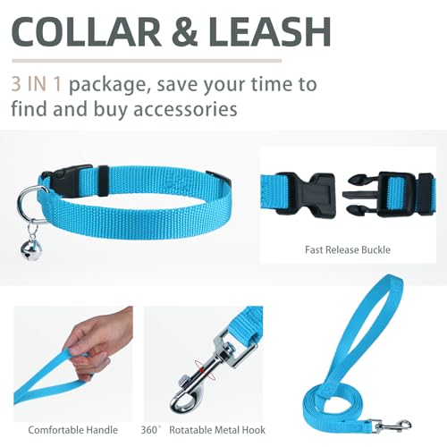Dog Harness Collar and Leash Set No Pull for Small Medium Sized (Solid LightBlue / S (CHEST 14.5"-16"))