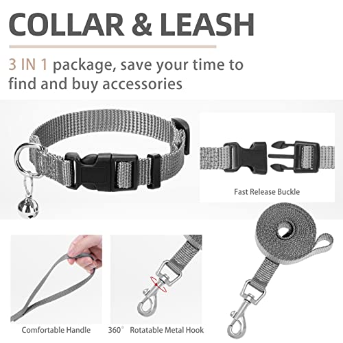 Adjustable Dog Harness Collar and Leash Set Step in No Pull Pet Harness for Small Medium Dogs Puppy and Cats Outdoor Walking Running (Solid Grey / XS (CHEST 13"-14.5"))