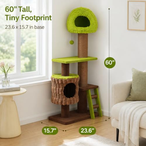 60in Heavy‑Duty Forest Cat Tree for Indoor Cats (Green / 60 inches)