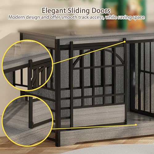 78" Double Dog Crate with Divider (Grey / 78.0"L x 23.8"W x 31.7"H)