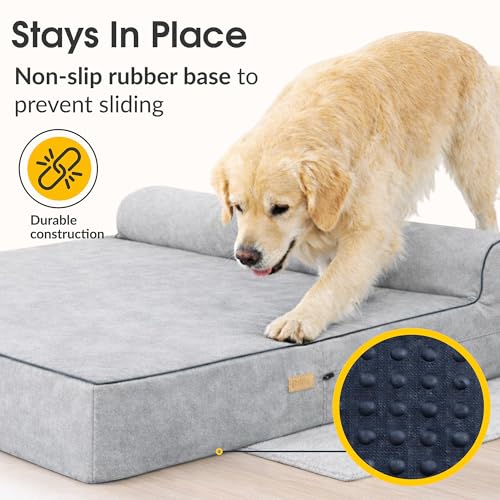 Orthopedic Memory Foam Dog Bed 7" Inch Thick Extra Large Dog Bed With Pillow Grey 50"x34"x10" Includes Waterproof Liner & Durable Removable Cover With Smart Design (Grey / XL - 50"x34"x10")