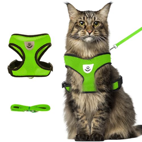 Green Cat Harness and Leash Set (green / XL：(Neck:14.56" chest:18.11"-24.01"))