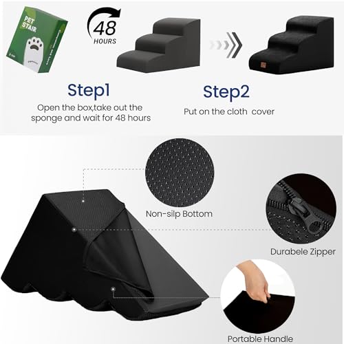 Dog Stairs for High Bed (Black / 4-Step (28.3"D x 15.7"W x 19.7"H))