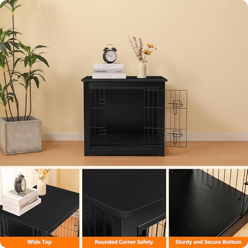 27" Dog Crate Furniture (Black / 27.2"L x 20.1"W x 23.6"H)
