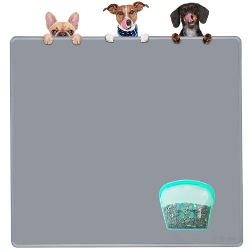 Extra Extra Large Silicone Dog Food Mat 39.4×43.3in and 128oz Silicone Bag Set (39.4"L x 43.3"W / Cool Grey Mat & Teal Bag)