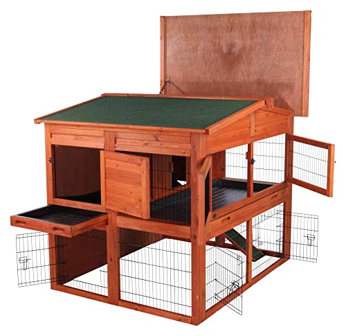 natura Outdoor Deluxe Rabbit Hutch with Run (44.1"L x 45.3"W x 53.1"H / Deluxe Hutch / Brown)