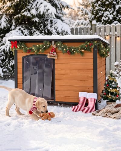 Heated Dog House Outdoor Weatherproof Wood Kennel for Large Dogs
