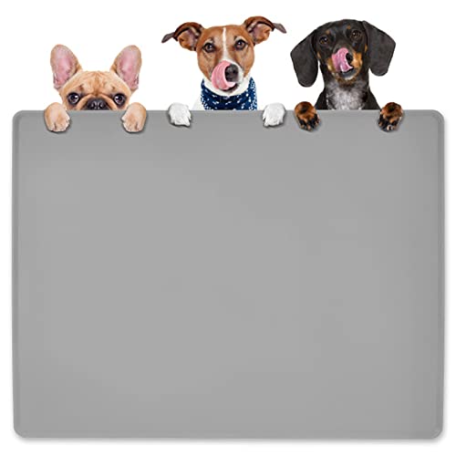 Pet Food Mat Pet Feeding Mat Silicone Placemat for Dog and Cat Food Water Bowl Dog Food Mats for Floors Non Slip Waterproof Anti (39.4"L x 29.5"W / Cool grey)