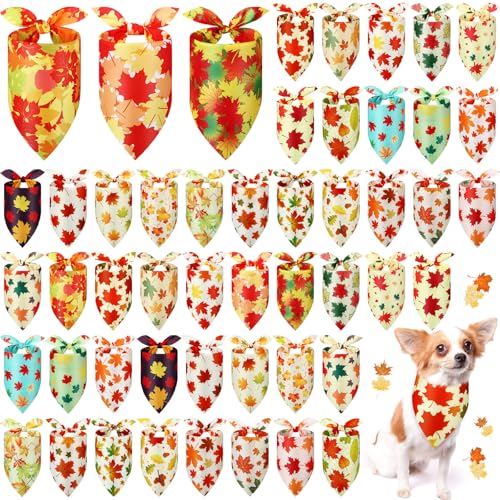 50 Pcs Fall Dog Bandanas Bulk (Maple Leaves / 25.6 x 17.7 x 17.7")